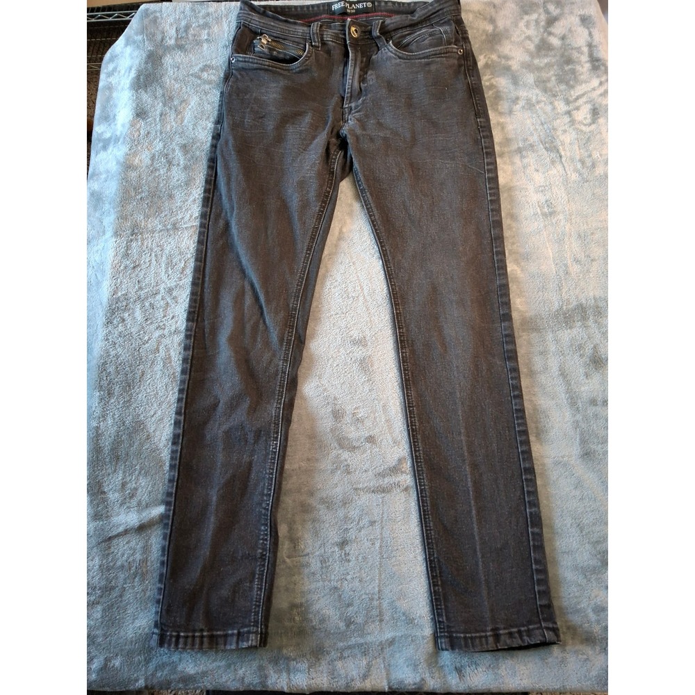 Free Planet Mens Slim Fit Denim Jeans Faded Black 28x30 FU9FFALET Stretch‎